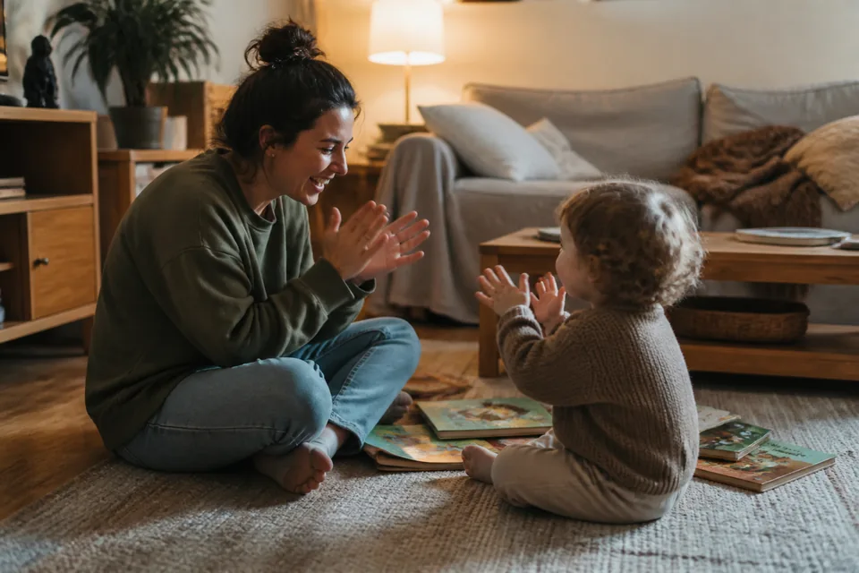 Un parent et un tout-petit qui chantent en tapant dans leurs mains